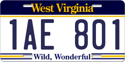 WV license plate 1AE801