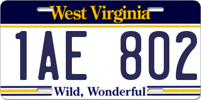 WV license plate 1AE802