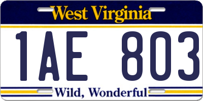 WV license plate 1AE803