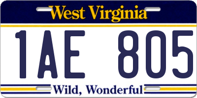 WV license plate 1AE805