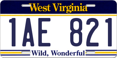 WV license plate 1AE821