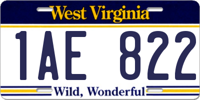 WV license plate 1AE822