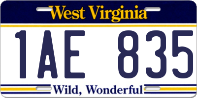 WV license plate 1AE835