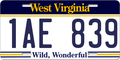 WV license plate 1AE839