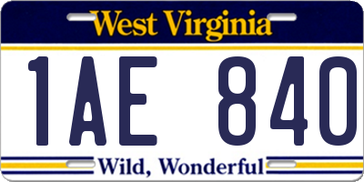 WV license plate 1AE840