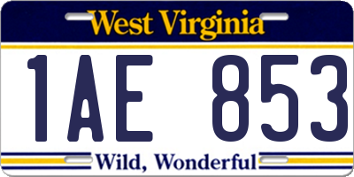 WV license plate 1AE853