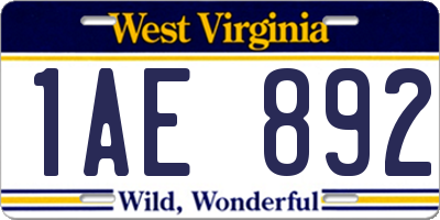 WV license plate 1AE892