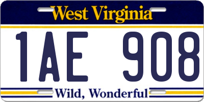 WV license plate 1AE908