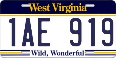 WV license plate 1AE919