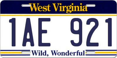 WV license plate 1AE921