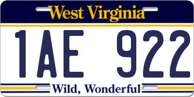 WV license plate 1AE922