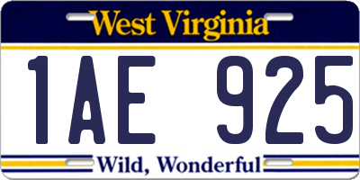 WV license plate 1AE925