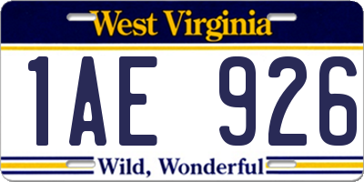 WV license plate 1AE926