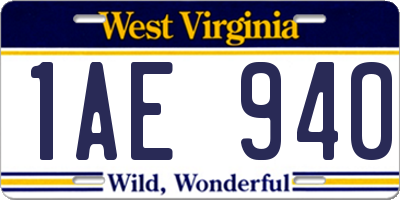 WV license plate 1AE940