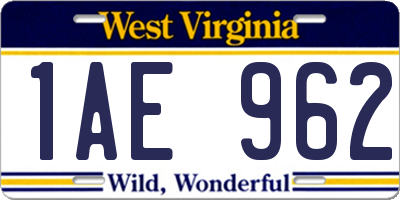 WV license plate 1AE962