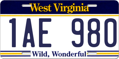 WV license plate 1AE980