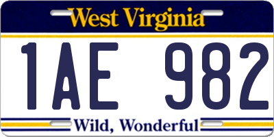 WV license plate 1AE982