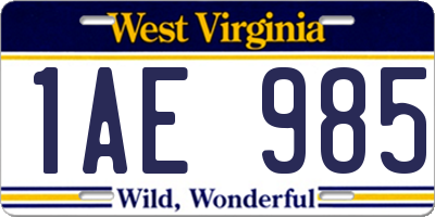 WV license plate 1AE985