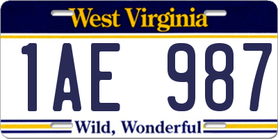 WV license plate 1AE987