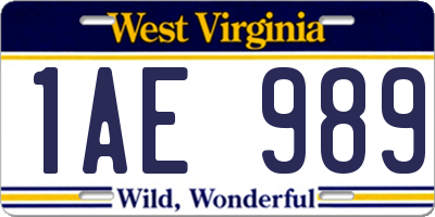 WV license plate 1AE989