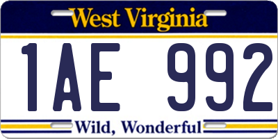 WV license plate 1AE992
