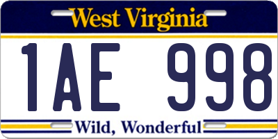 WV license plate 1AE998