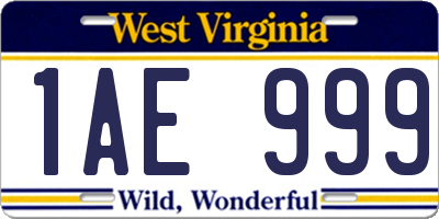 WV license plate 1AE999