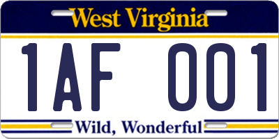 WV license plate 1AF001