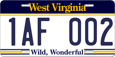 WV license plate 1AF002