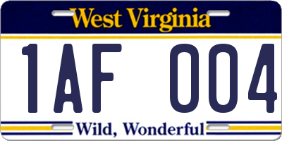 WV license plate 1AF004