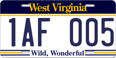 WV license plate 1AF005