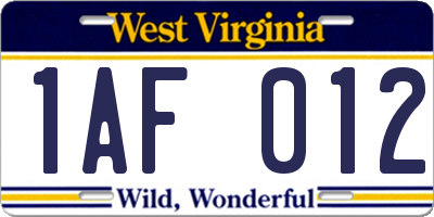 WV license plate 1AF012