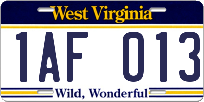 WV license plate 1AF013