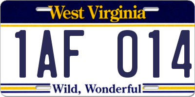 WV license plate 1AF014