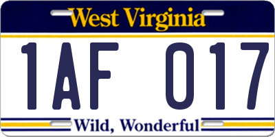 WV license plate 1AF017