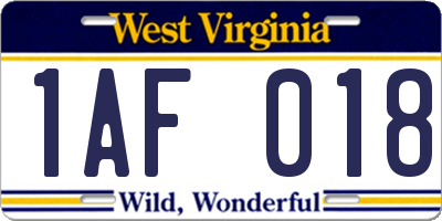 WV license plate 1AF018