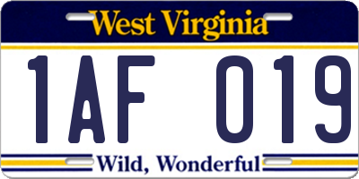 WV license plate 1AF019