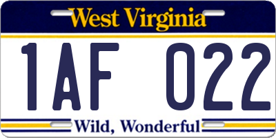 WV license plate 1AF022