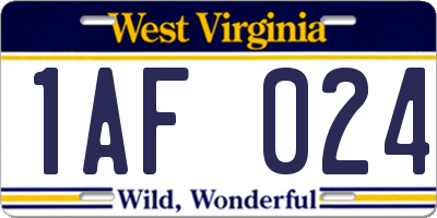 WV license plate 1AF024