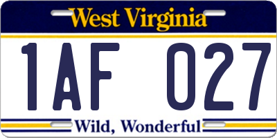 WV license plate 1AF027