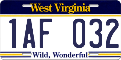 WV license plate 1AF032