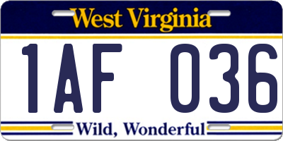 WV license plate 1AF036