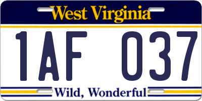 WV license plate 1AF037