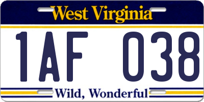 WV license plate 1AF038