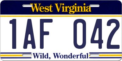 WV license plate 1AF042