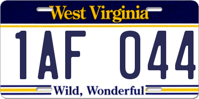 WV license plate 1AF044