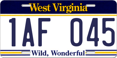 WV license plate 1AF045