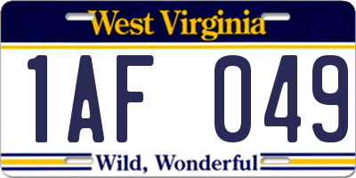 WV license plate 1AF049