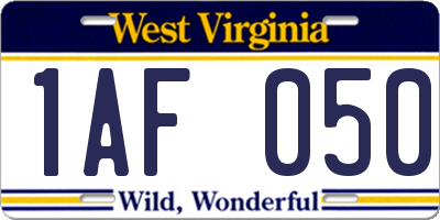 WV license plate 1AF050