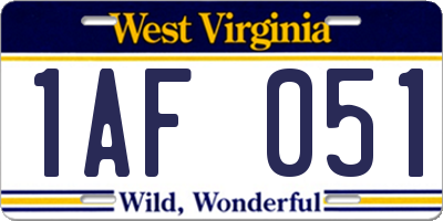 WV license plate 1AF051